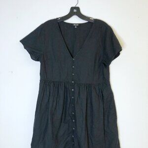 Madewell Linen Black Babydoll Mini Dress w/ Pockets S